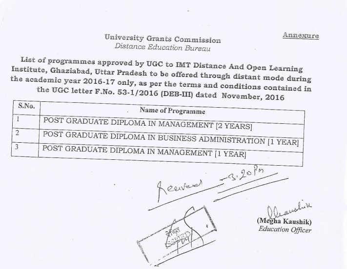 IMT Center For Distance Learning UGC Approval Doc